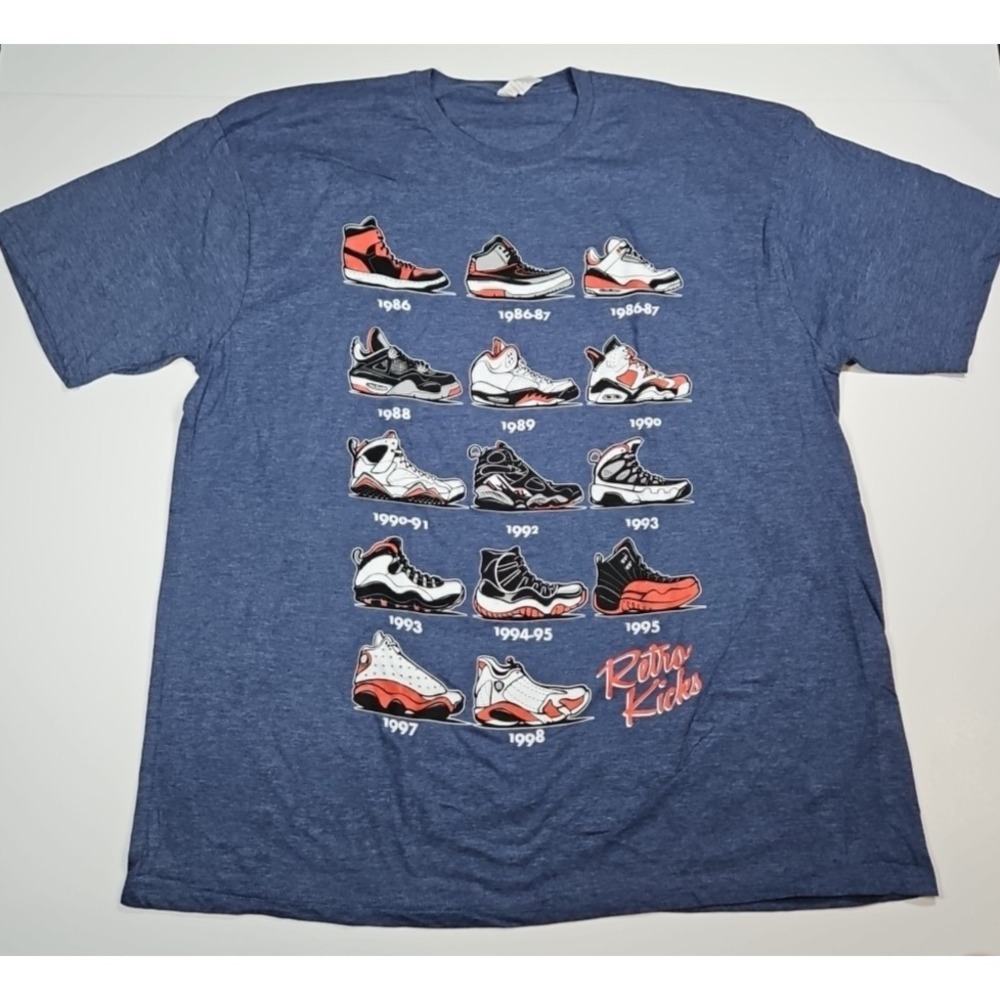 Mens Blue "Retro Kicks"‎ Sneaker Graphic Print T Shirt Size 2X NWOT